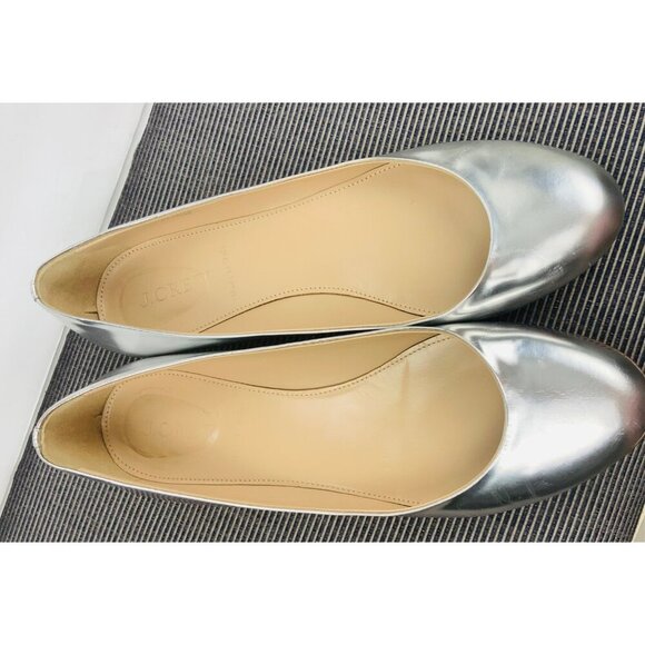 J Crew Italian womens shoes all leather flat slip on low front silver/gold heel - Picture 5 of 11
